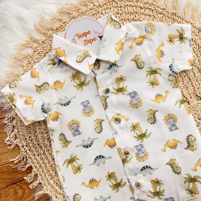 Conj. Camisa Dino Baby e Bermuda em Sarja - Off White e Areia